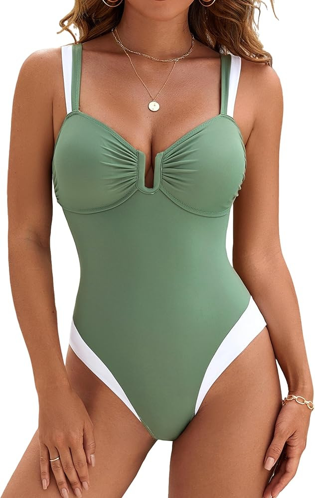 BMJL Womens One Piece Swimsuits Sexy U Wire Slimming Bathing Suit Retro Color Block Tummy Control... | Amazon (US)