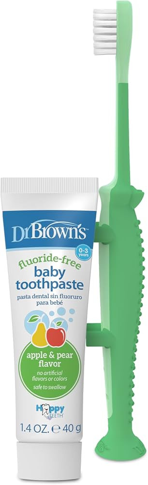 Dr. Brown's Baby and Toddler Toothbrush Set, Crocodile with Apple Pear Flavor Toothpaste | Amazon (US)