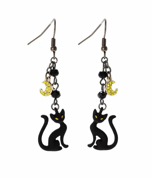 Black Cat & Moon Dangle Earrings | UniqueVintage