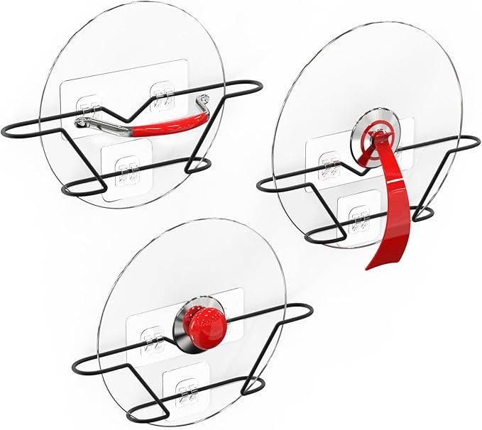 3 Pack Pot Lid Organizer, Rust Resistant Pan Lid Holder Organizer, No Drilling Adhesive Pot Lid H... | Amazon (US)