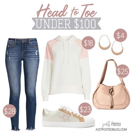 How cute is this Head to Toe Under $100 Look? This cute sweatshirt is only $18 and available in 4 colors. Loving these cute sneakers too! 

#LTKunder100 #LTKstyletip