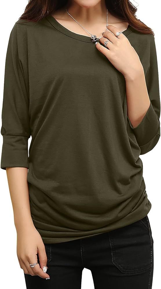 Match Women's 3/4 Sleeve Drape Top with Side Shirring | Amazon (US)