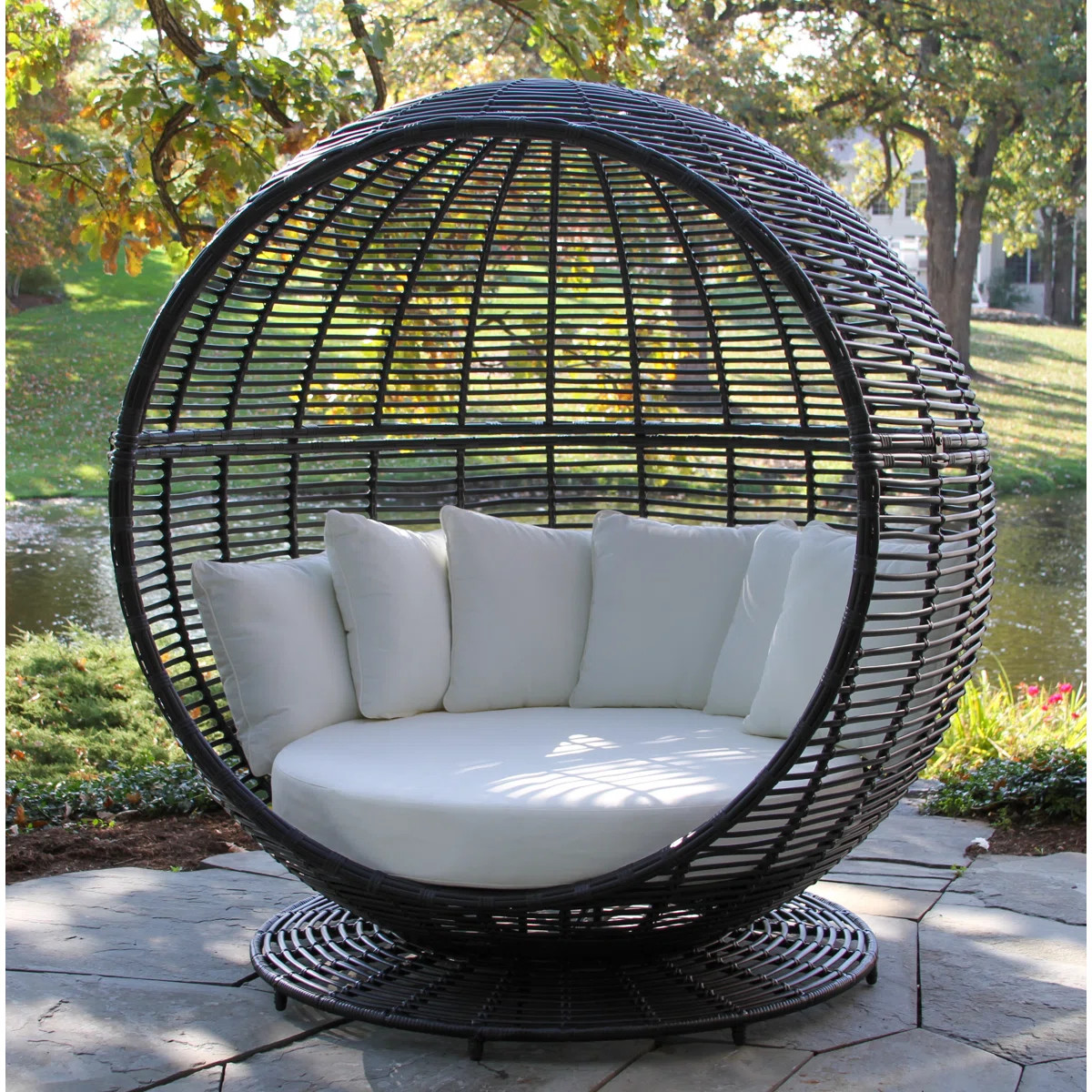 Carla 57'' Wide Curved Premium All-Weather Wicker Patio Daybed with Sunbrella® Cushions | Wayfair North America