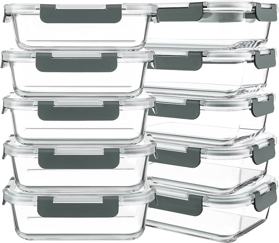 KOMUEE 10 Packs 30 oz Glass Meal Prep Containers,Glass Food Storage Containers with Lids,Airtight... | Amazon (US)
