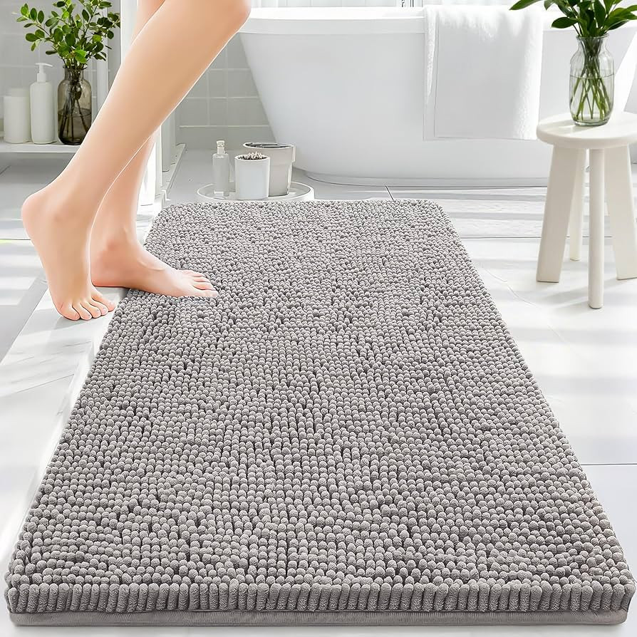 Amazon.com: Bathroom Rug - Chenille Bathroom Rug Bath Mat 15 x 22 Inch Washable Bath Mat, Water A... | Amazon (US)