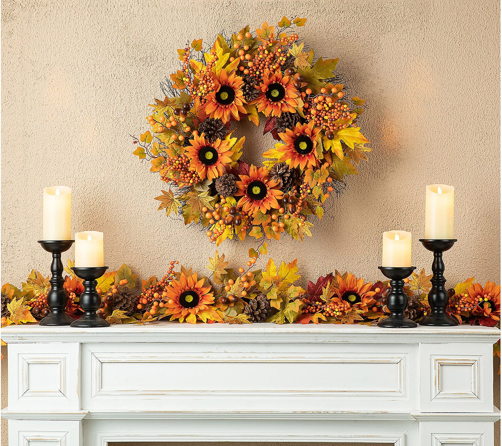 Glitzhome 24"D Fall Sunflower, Maple Leaf and B erry Wreath | QVC