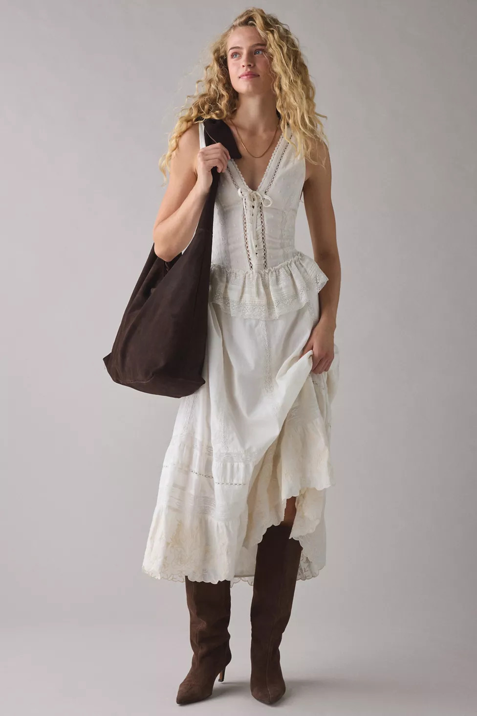 UO Perfectly Victorian Lace Trim Corset Midi Dress | Urban Outfitters (US and RoW)