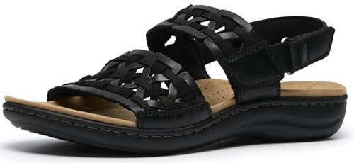Clarks Women's Laurieann Lily Flat Sandal, Black Leather, 8.5 | Amazon (US)