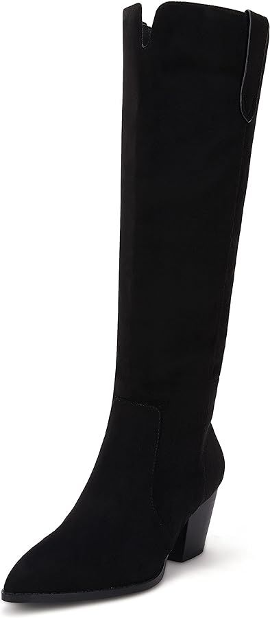 Coutgo Womens Knee High Boots Chunky Block Mid Heel Pointed Toe Fall Winter Riding Boots | Amazon (US)