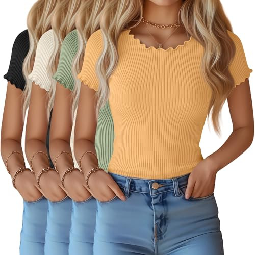 4 Pack Women's Short Sleeve Cotton Shirts | Amazon (US)
