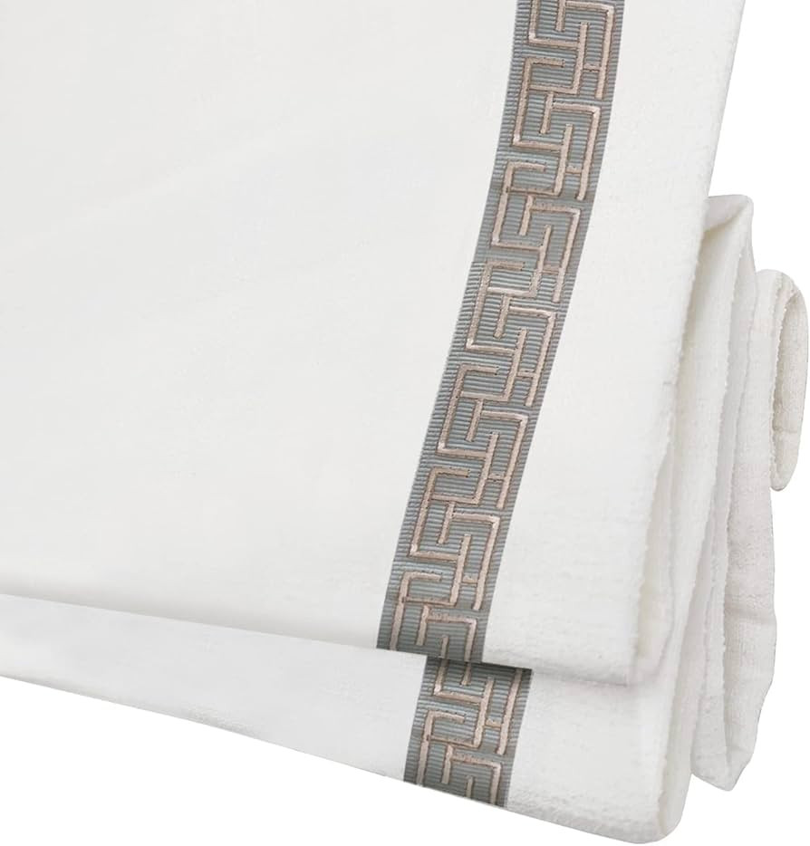 Cordless Roman Shades for Windows, Grey Beige Embroidered Bands Custom Blackout Light Filtering R... | Amazon (US)