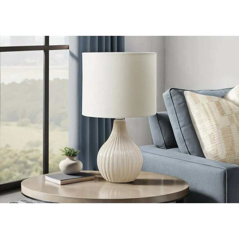 Lighting - 17"h - Table Lamp - Beige Ceramic - Ivory/Cream Shade - Contemporary | Walmart (US)