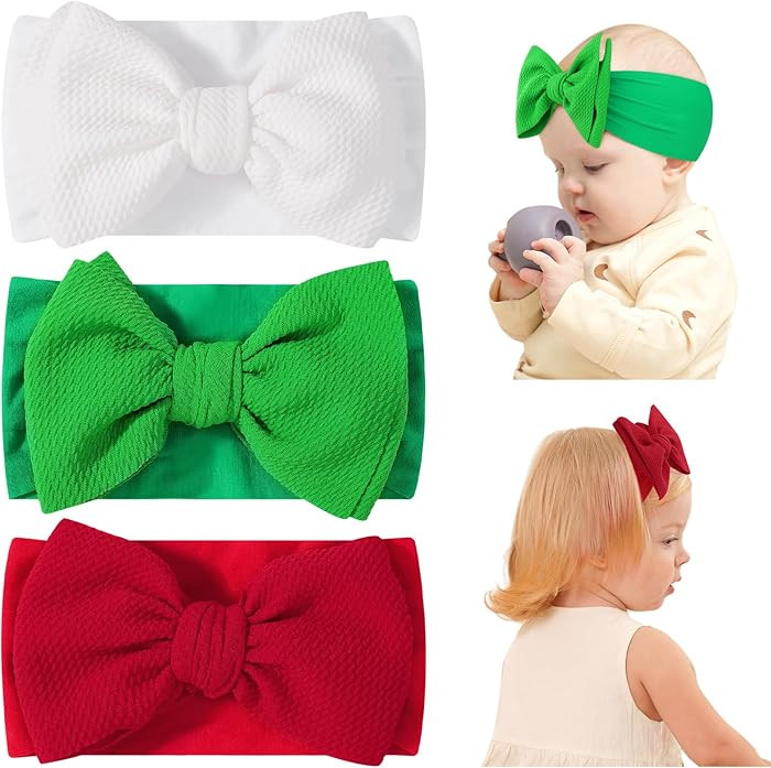 jollybows 3PCS Baby Christmas Bow Headbands Soft Nylon Baby Girl Headbands for Newborn Infant Tod... | Amazon (US)