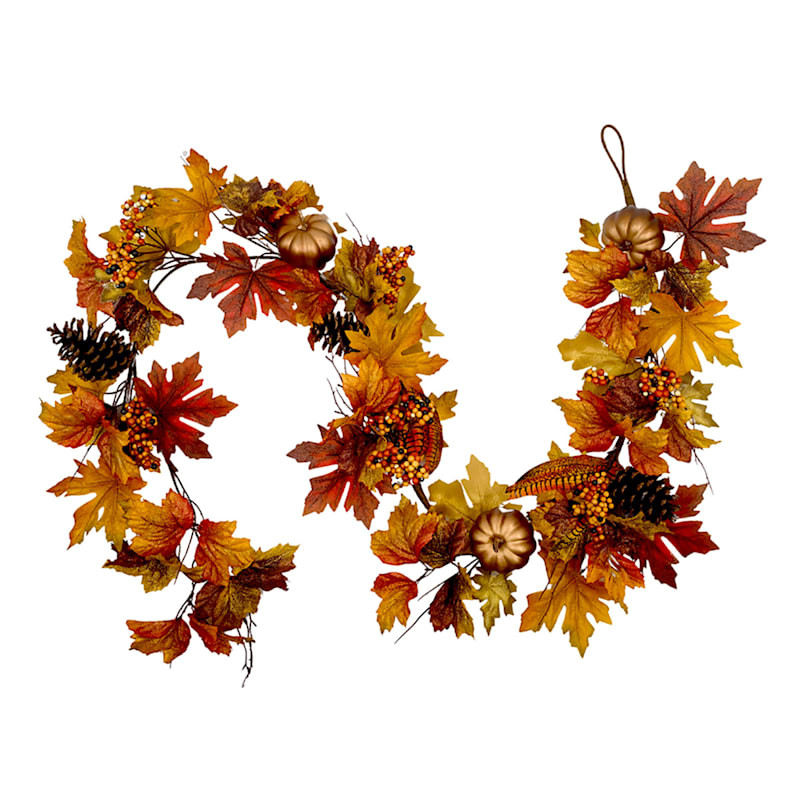 Pomegranate, Pumpkin & Maple Garland, 72" | At Home