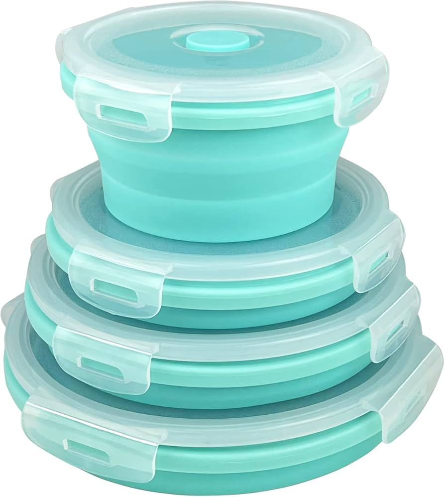 Guyuyii Collapsible Bowl Set - 4 Pack Silicone Food Storage Containers with Lids - Microwave, Dis... | Amazon (US)