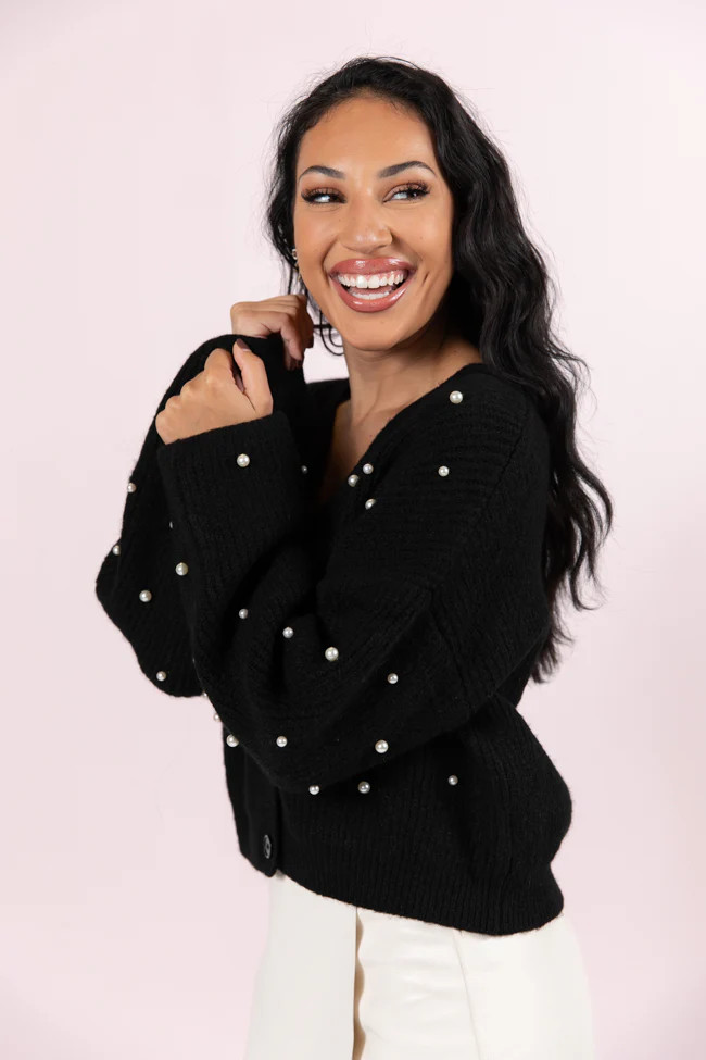 Beautiful Memories Black Pearl Embellished Cardigan | Pink Lily