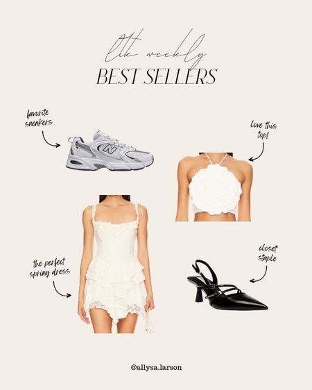 Ltk weekly best sellers, white dress, spring dress, new balance sneakers, black heels 

#LTKstyletip #LTKshoecrush #LTKSeasonal