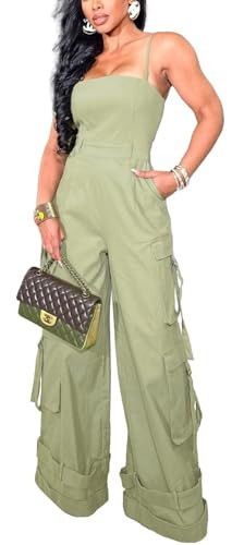 BOKITECAO Womens Cargo Jumpsuit Sexy One Piece Outfit Wide Leg Romper Multi Pockets Overalls | Amazon (US)