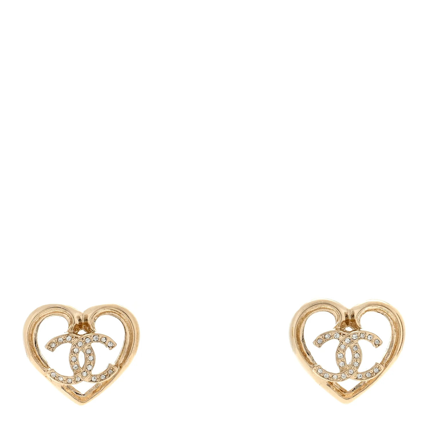 Metal Crystal CC Logo Heart Earrings Gold | FASHIONPHILE (US)