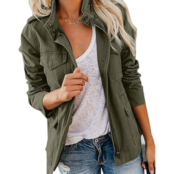 Soulomelody Women Military Anorak Jackets Zip Up Snap Buttons Parka Safari Utility Coats Outwear ... | Amazon (US)