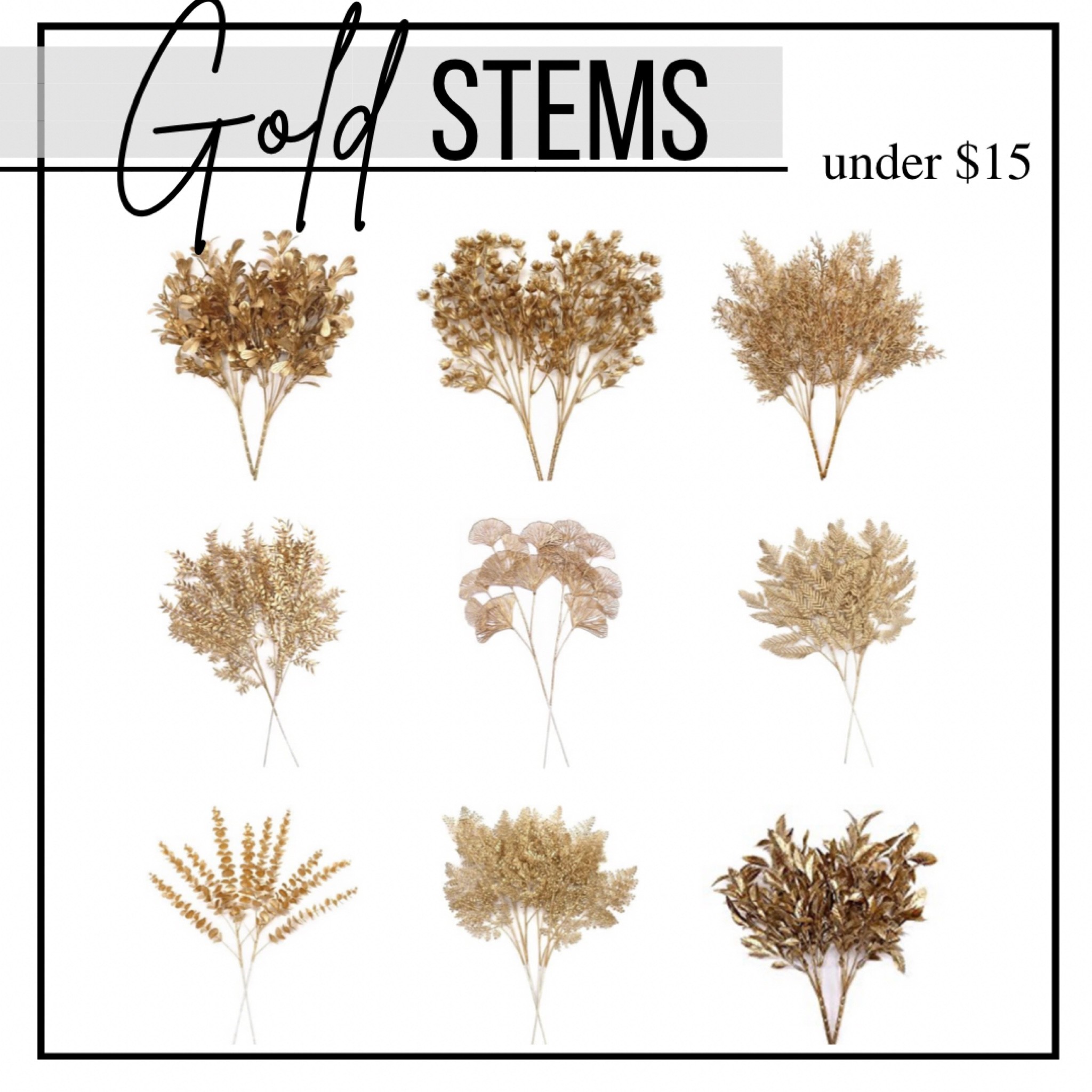 Gold Stems under $15
If you don’t feel like spray painting old stems (like I did in my last reel), then these are some good looking options 

Home decor, fall decor, stems, gold stems, stems under $15, vase decor, table decor, countertop decor, Amazon decor, Amazon finds

#LTKhome #LTKSeasonal #LTKunder50