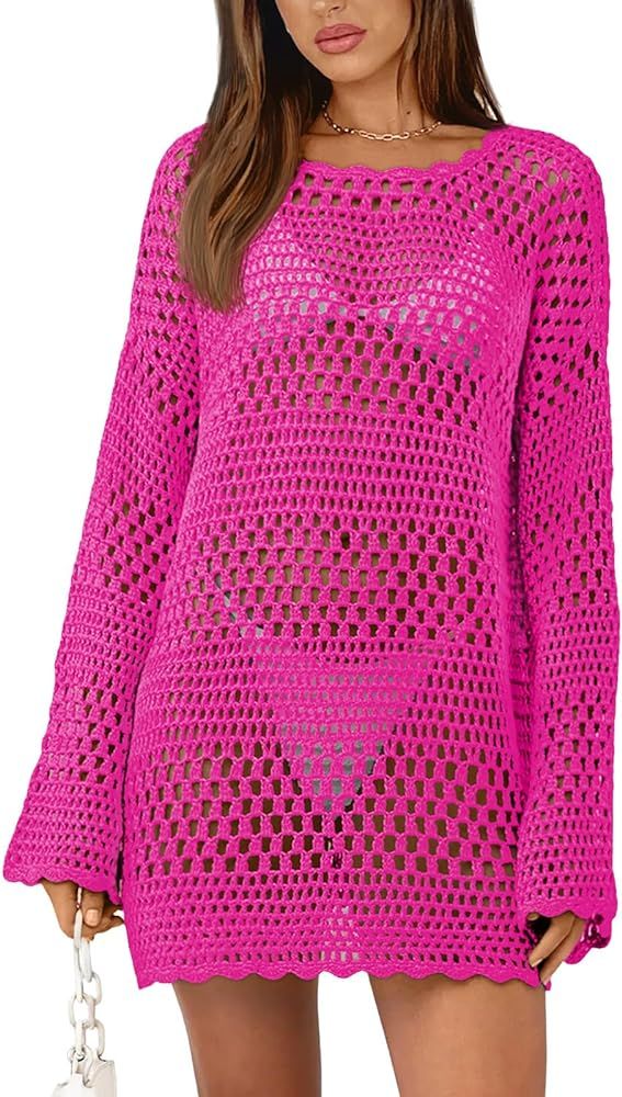 LILLUSORY Womens Swimsuit Cover Ups Crochet Summer Bathing Suit Swimwear Knit Beach Dress | Amazon (US)