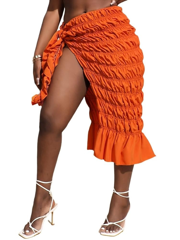 Women's Beach Cover up Swimsuit Shirred Knot Side Asymmetrical Hem Cover Up Skirt | Amazon (US)