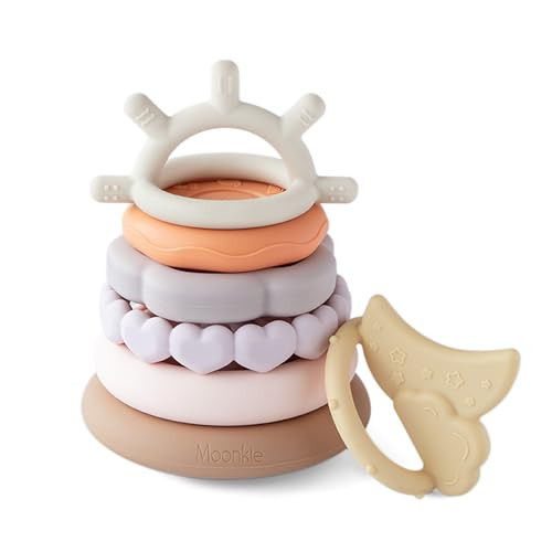 Moonkie Stacks of Circles Soft Teething Toy | Educational Learning Baby Toy | Stacking Ring Toys for Babies Boy and Girl | 7 Piece Teethers Set (Nature) | Amazon (US)