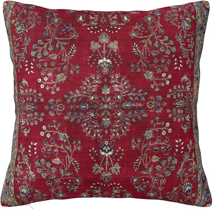 Central Red Persian Silk Rug Print Pillow Covers Decorative Square Throw Pillowcase 18x18 Inch Co... | Amazon (US)