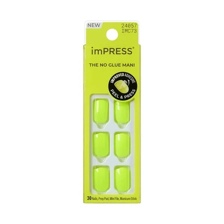 Kiss Impress Color Press On Nails, ‘Brillix’, Yellow, Short Squoval, 30 Count | Walmart (US)
