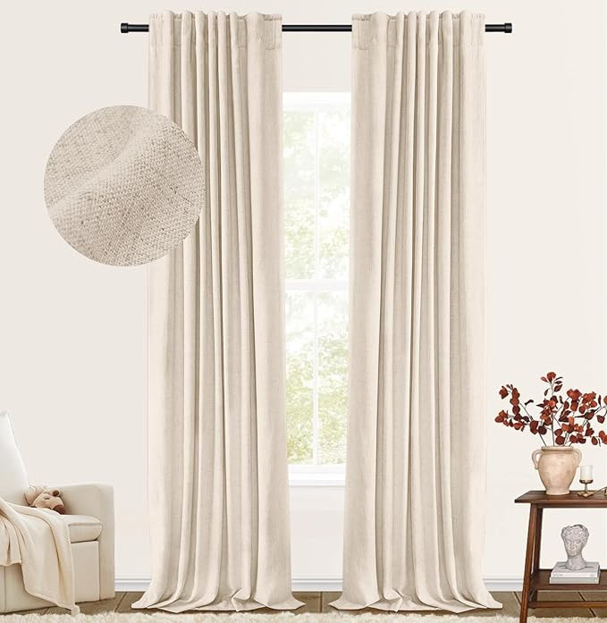 100% Blackout Shield Blackout Curtains for Bedroom Faux Linen Black Out Curtains 102 inch Length ... | Amazon (US)