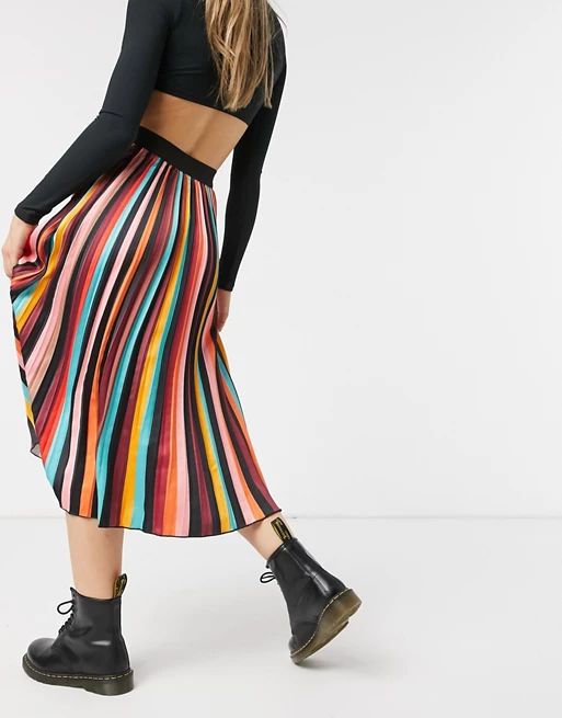 Outrageous Fortune pleated midi skirt in rainbow stripe | ASOS (Global)