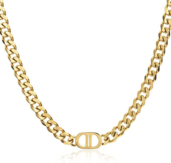 ZXYKJZB Cuban Link Chain 14K Gold Necklace, Stainless Steel Miami Chain , Necklace for Women and ... | Amazon (US)