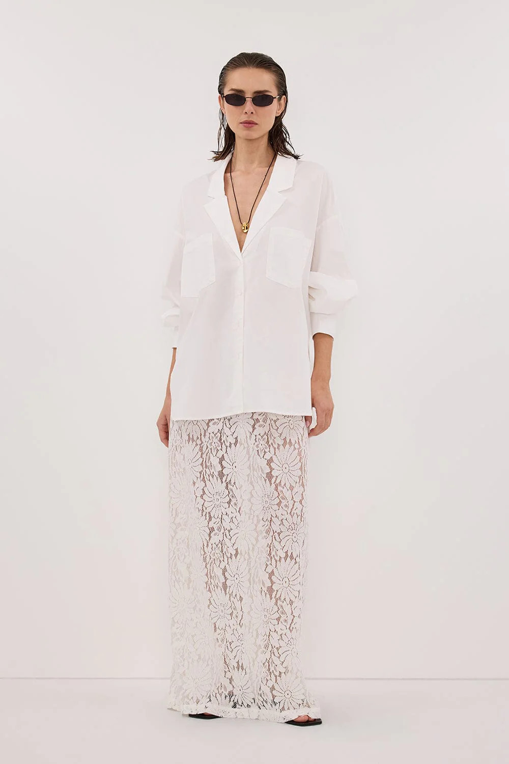 WILMA WHITE LACE MIDI SKIRT | DISSH