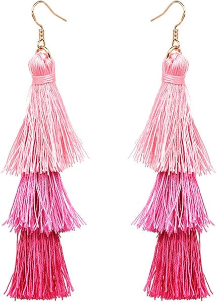 Tassel Dangle Threader Drop Earrings Ear Studs Layered Fringe Thread Hoops Linear Tribal Charms J... | Amazon (US)