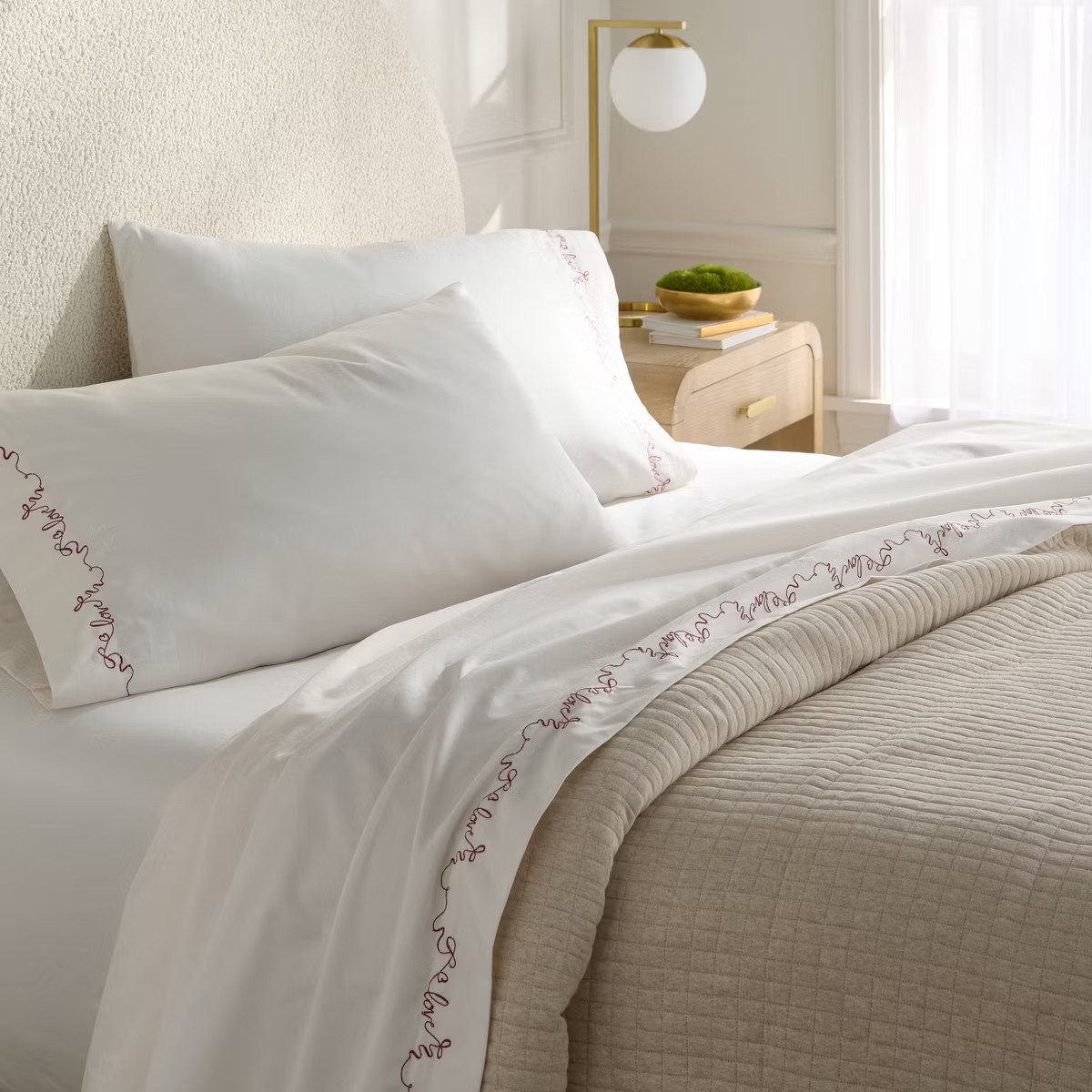 King 400 Thread Count Performance Sheet Set Ivory with Love Detailed Hem - Threshold™ | Target