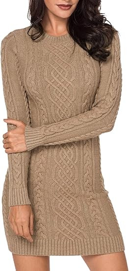 LaSuiveur Women's Slim Fit Cable Knit Long Sleeve Sweater Dress | Amazon (US)