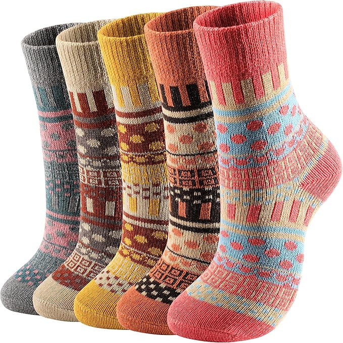 Wool Socks for Women 5 Pairs Winter Socks for Women Cold Weather Thick Cozy Knit Warm Socks for W... | Amazon (US)