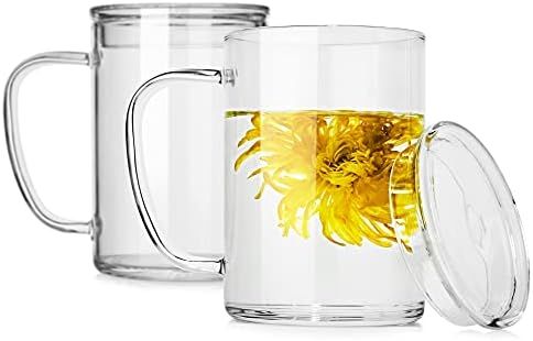 LUXU Premium Large Glass Tea Cups with Lid(Set of 2)-27 oz,Modern Simplicity Glass Coffee Mugs,Wi... | Amazon (US)