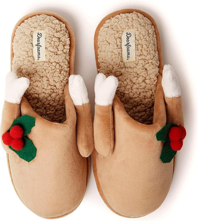 Dearfoams Men's Matching Family Holiday Christmas Reindeer & Turkey Scuff Slippers | Amazon (US)