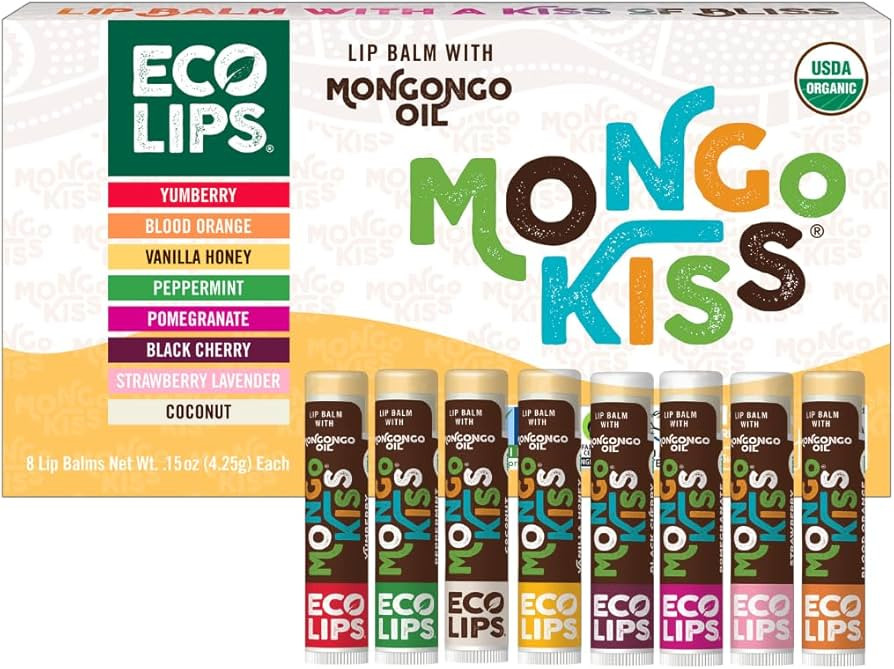 Eco Lips Mongo Kiss Certified Organic Lip Balm Variety 8-pack with Mongongo Oil & Cocoa Butter to... | Amazon (US)