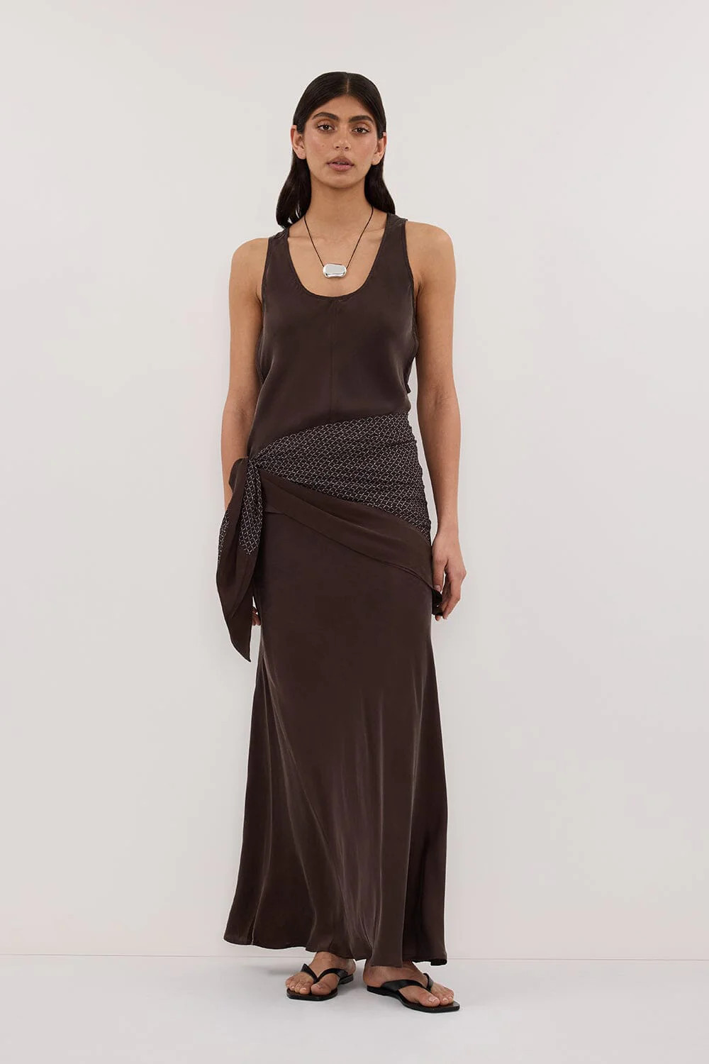 COLETTE BITTER CHOC SILK SKIRT | DISSH