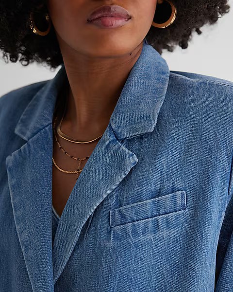 Denim Oversized Novelty Button Blazer | Express