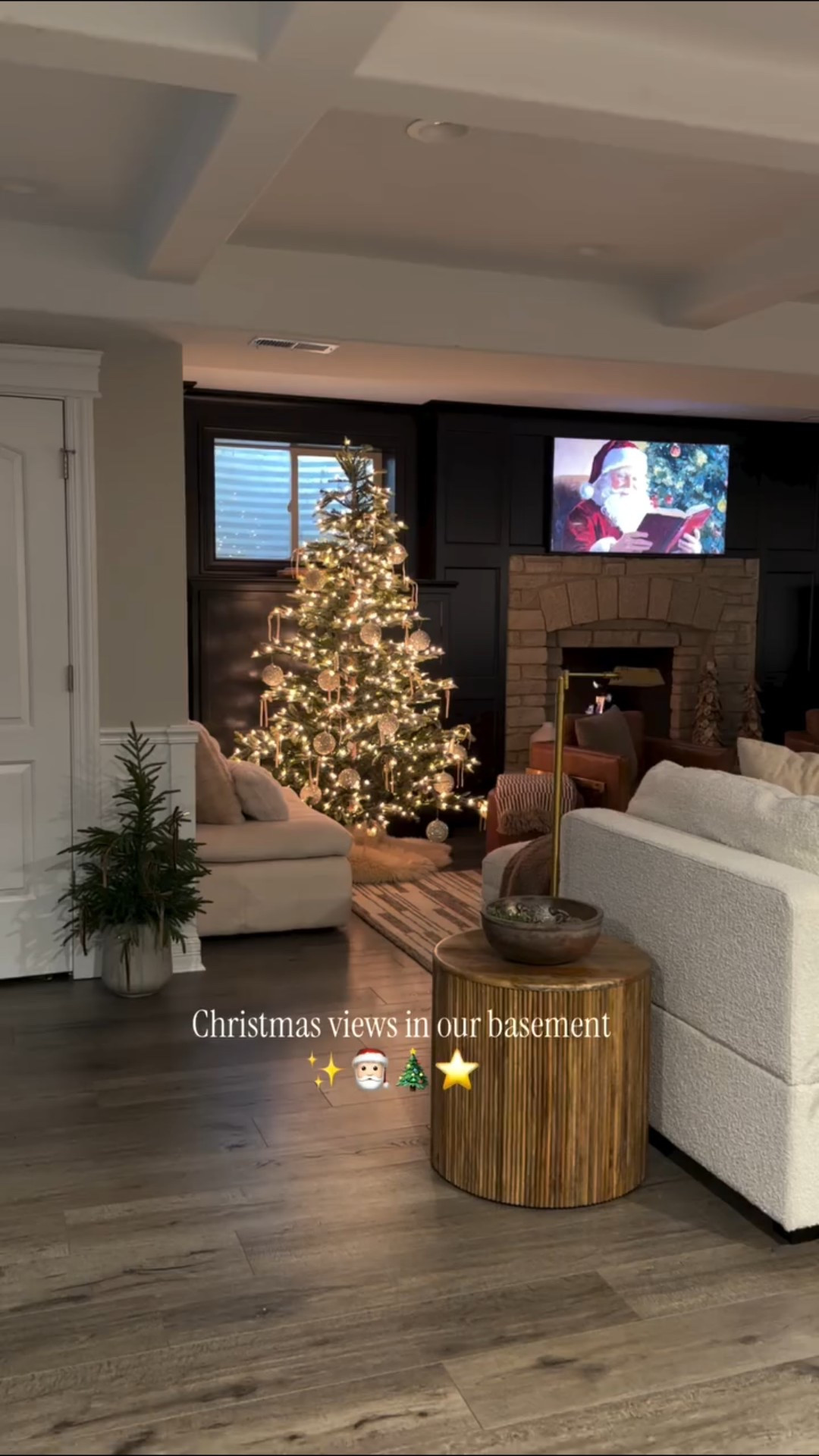 Christmas views in our basement ✨ comment COZY for links! 

Our basement is so cozy for the holidays and we love this space so much! The warm tones of wood, neutral rug, and grand sectional really ground this space here. 

Linked everything over on my LTK for you ✨