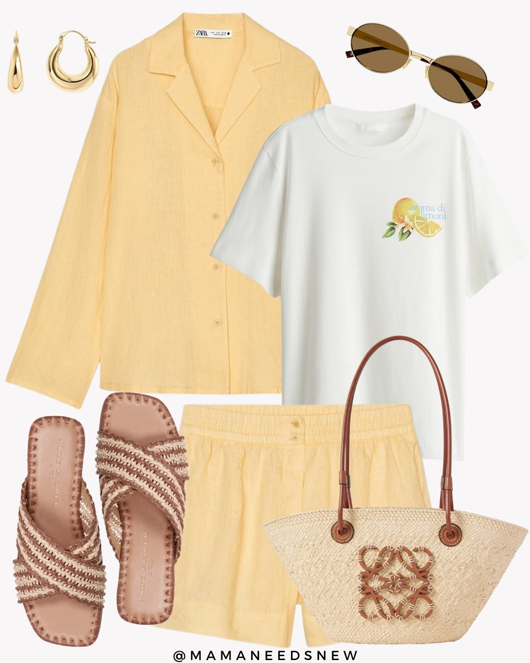 A late spring / early summer outfit with a matching shirt & shorts set, tshirt, slide sandals, raffia bag 💛🍋

#LTKItBag #LTKSaleAlert #LTKStyleTip