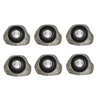 Hampton Bay 30 Lumens Gray Integrated LED Outdoor Solar Rock Spotlight with Adjustable Lamp Head ... | The Home Depot