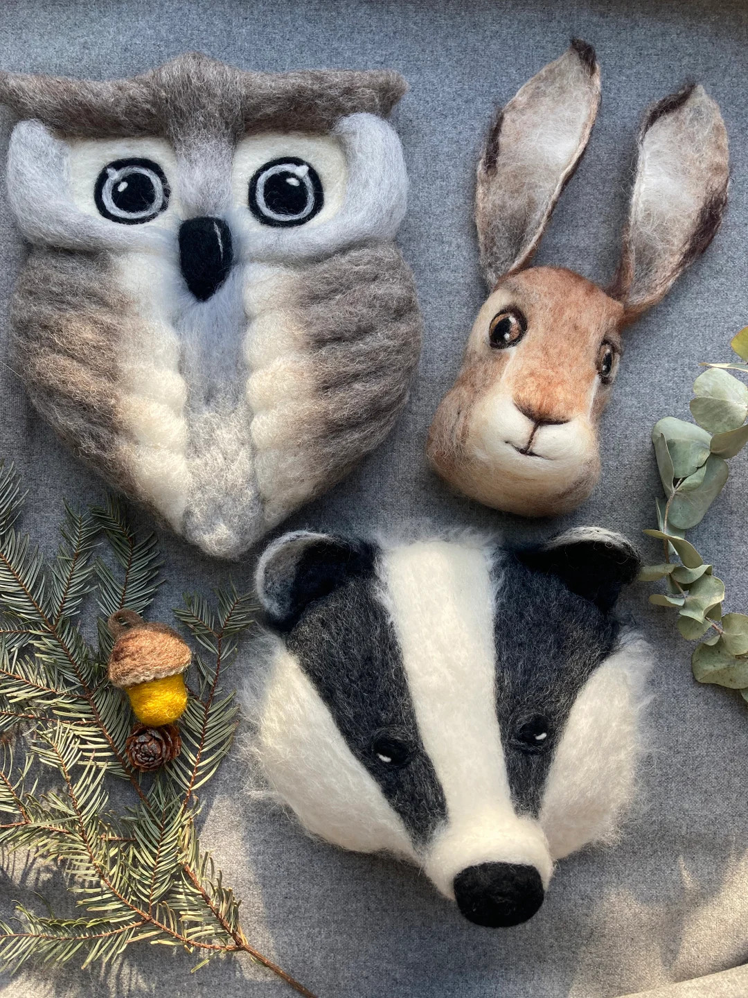 Badger Face Wall Decor Grey Owl Wall Decor  Hare Face Wall - Etsy | Etsy (US)