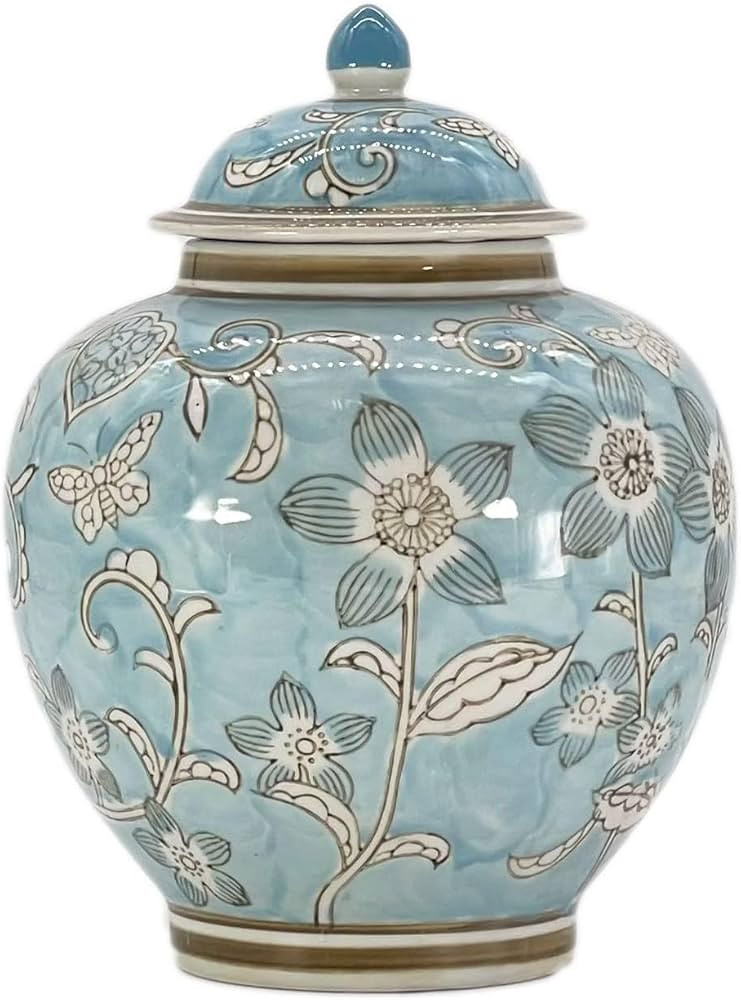 Galt International Light Blue and White Floral Chinoiserie Ginger Jar 10" with Lid - Ginger Jar, ... | Amazon (US)