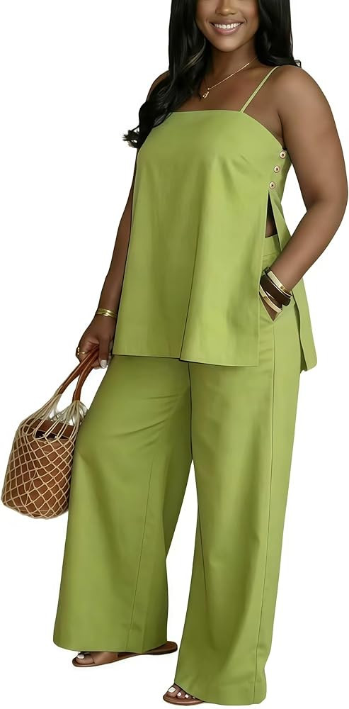 2 Piece Sets for Women Summer Outfits Sleeveless Tops and Wide Leg Pants Sets Sexy Jumpsuits Club... | Amazon (US)