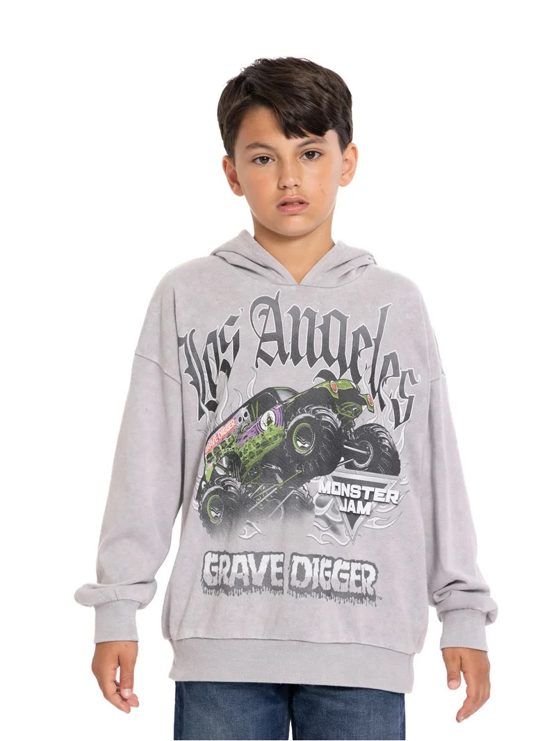 Monster Jam Boys' Grave Digger Graphic Mineral Wash Hoodie Sweatshirt with Long Sleeves, Sizes 4-... | Walmart (US)